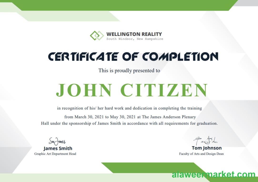 USA Completion certificate template in Word and PDF format, version 2